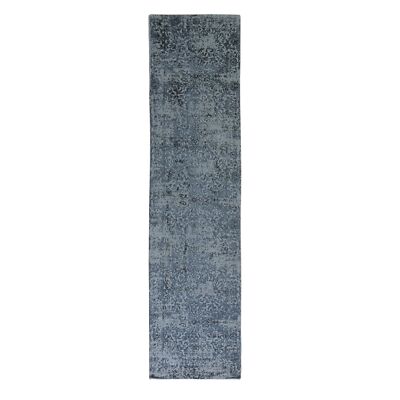 2'5''x10'1'' Fine jacquard Hand Loomed Erased Design Wool & Silk Runner Rug R59360