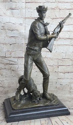 Signed Original Aldo Vitaleh Cowboy W/ Gun and His Dog Bronze Sculpture Statue