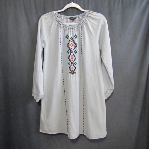 Lucky Brand Blue Chambray Embroidered Shift Dress Girls Size XL Southwestern - Picture 10 of 10