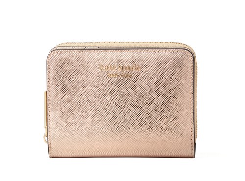New Kate Spencer Metallic Compact Leather Zip Wallet Rose Gold Rosegold NWT - 第 1/3 張圖片