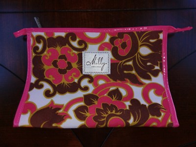Milly for Clinique Make Up Bag Cosmetic Case Zipper Pink Brown Flower Floral