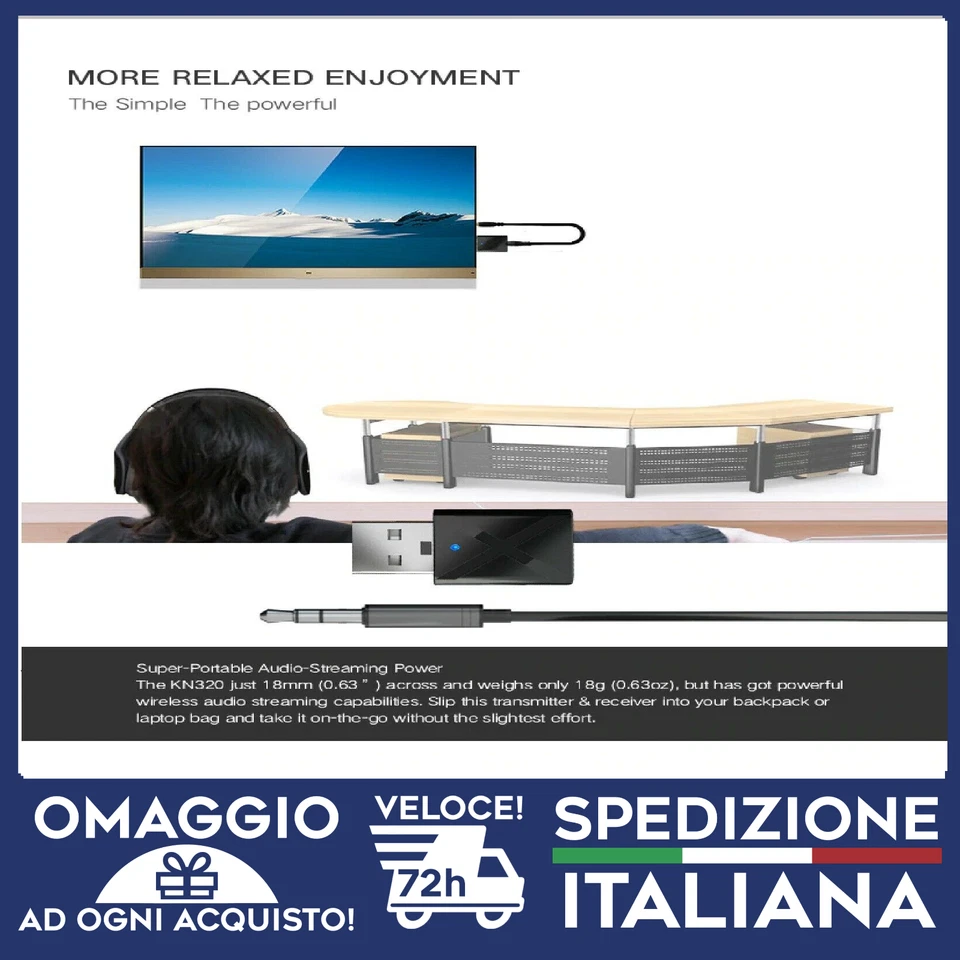 Trasmettitore Bluetooth  TV + CUFFIE BLUETOOTH ASCOLTA TV CON CUFFIE  🇮🇹 - Immagine 4 di 4