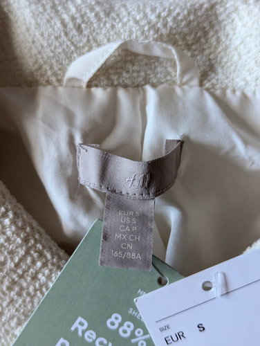 H&M Women's White Cropped Jacket - Size EUR Small UK 8 - Picture 5 of 8
