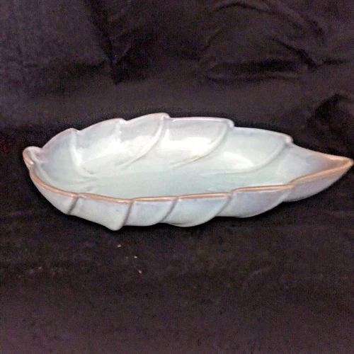 VTG Gracetone Frankoma Pottery 9" Blue-Green Leaf Mid Century Trinket Dish #125