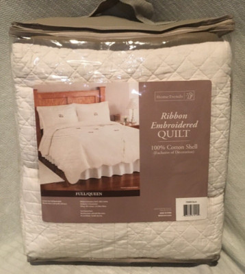 Home Trends 100% Cotton She ll Ribbon Embroidered Quilt Full Queen Size Cherish