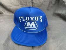 Vintage Floyd’s Marathon Oil Gas Station Blue Snap-Back Trucker Hat Cap Mesh