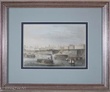 Beautiful Antique Engraving of Cincinnati, Ohio 1800's Framed & Hand Colored