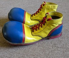 Vintage Leather Clown Shoes 8 Professional Hand Made Red Blue Yellow Me G2U