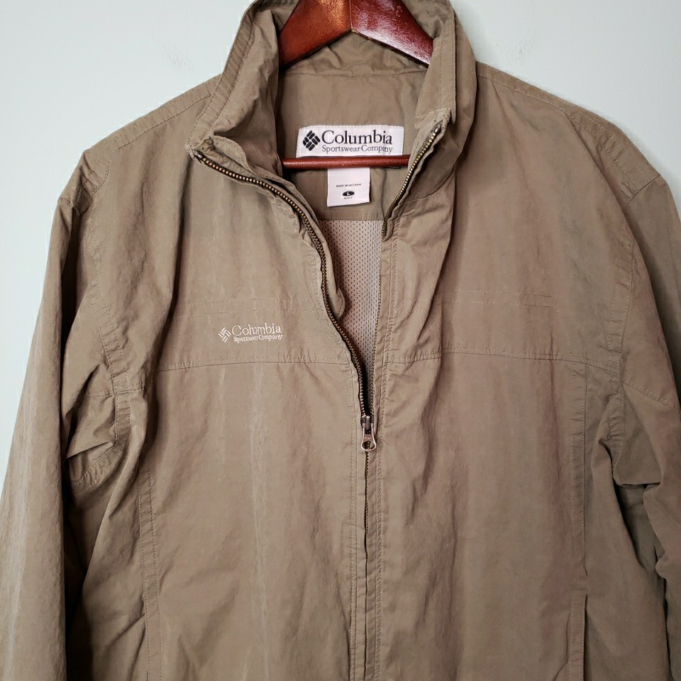 Columbia Mens Large Windbreaker Jacket Boxy Full Zip Mesh Lined Military GREEN thumbnail 3