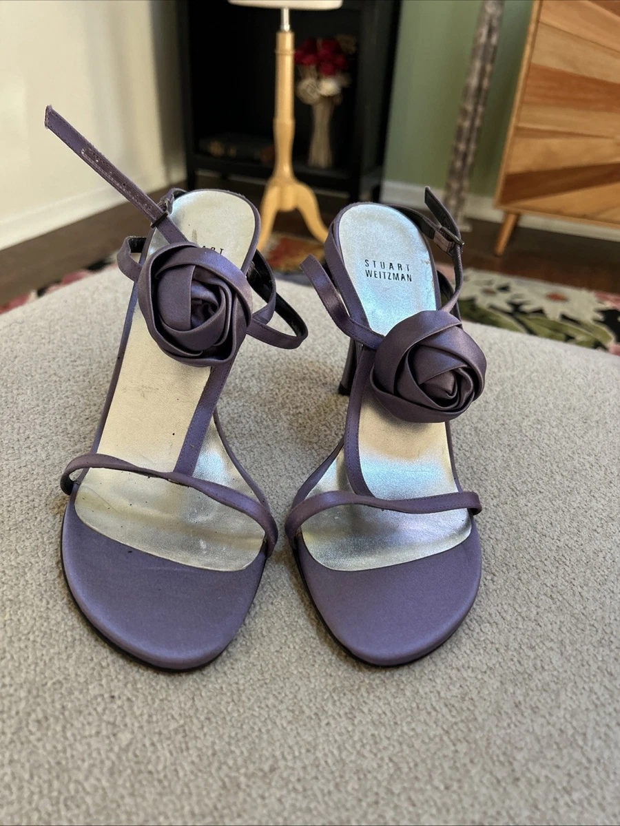 Sandales élégantes Noires Stuart Weitzman - Soie Et Cuir Brillant - Taille 9.5 M - Talons Hauts - Occasion