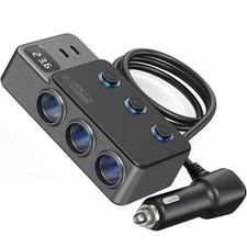 8in1 Car Cigarette Lighter Socket Splitter USB C Fast Charger 3Way Power Adapter