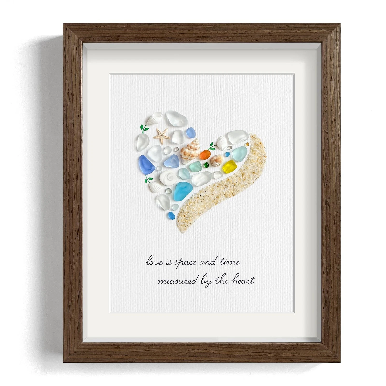 Sea heart. Handmade Sea Glass Art Wall Decor  10 x 8 Inch Wood Framed Wall Ar...