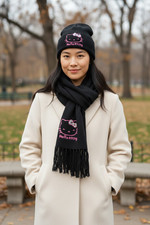 Hello Kitty Black Scarf and Matching Hat/Beanie Black with Pink and Sequins