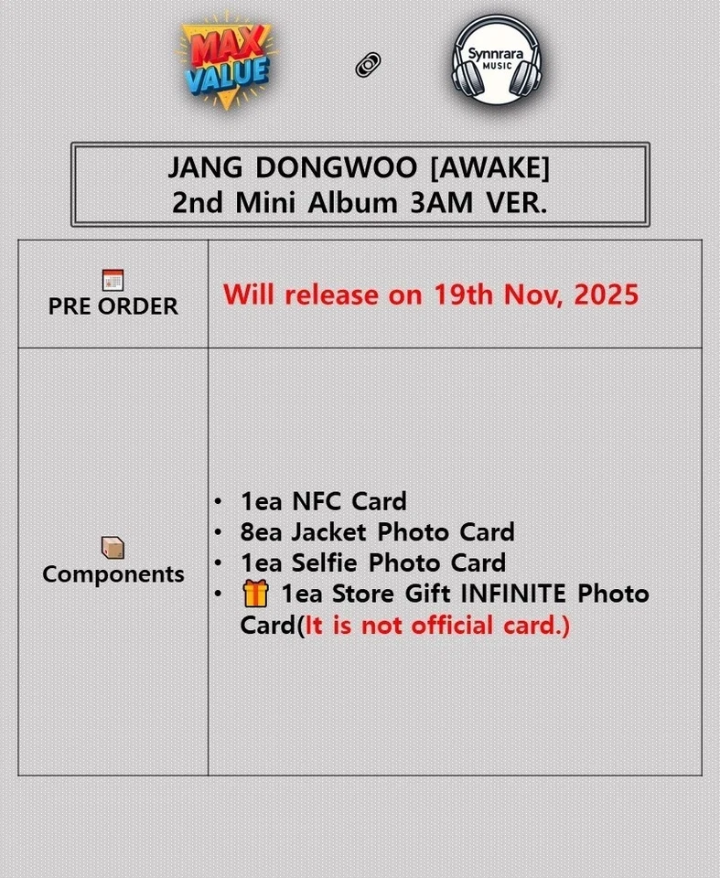 INFINITE JANG DONGWOO [AWAKE] 2nd Mini Album 3AM Ver./NFC Karte+9Foto Karte+GIFT - Bild 2 von 4