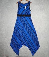 Apt.9 Maxi Dress Womens 0X Blue Black Striped Jersey Knit Asymmetrical NWT