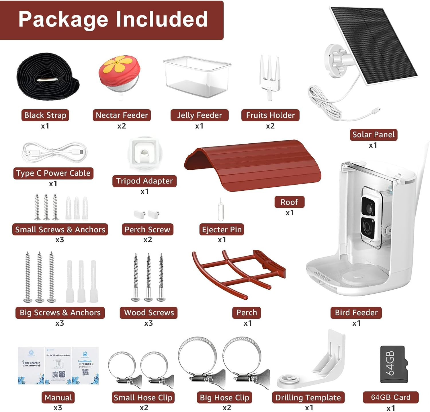 ® PAV- Smart Bird Feeder with Camera Solar Powered, 64GB Card & 2K HD Record Vid