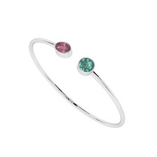 Natural Gemstone 2 Stone Adjustable Twister Bangle Bracelet for Women