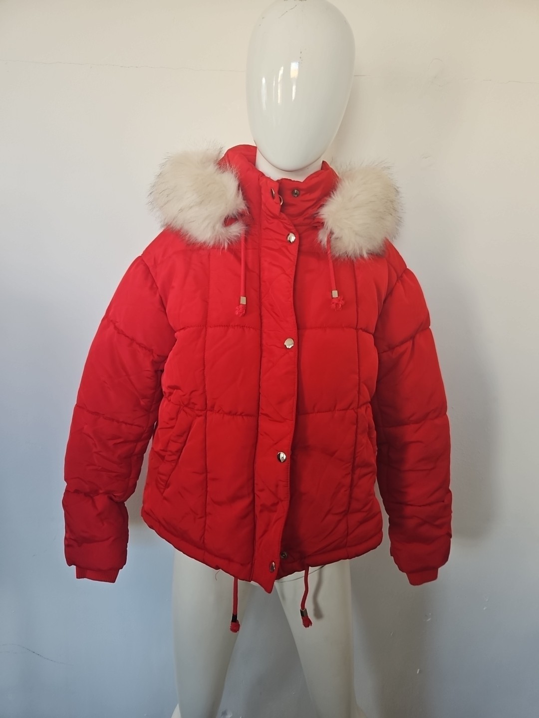 Top Shop Ladies Faux Fur Lined Quilted Puffer Hooded Jacket Size 8 image 2