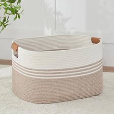 Extra Large Laundry Basket Hamper Cotton Rope Storage Bin for 72L Light Brown