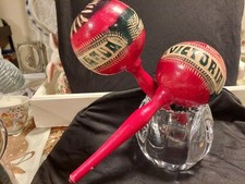 Pair of Vintage Costa Rican Handmade Painted Maracas 11" Pura Vida Souvenir