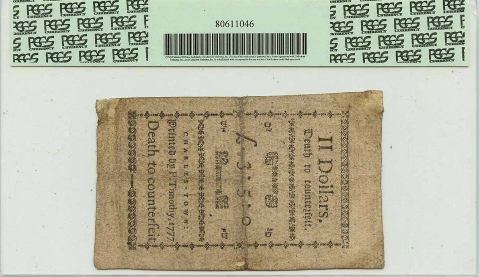 1776 Dec. 23, $2 South Carolina Colonial Note FR#SC-136a PCGS VF30 Fully Signed - Image 2 of 2