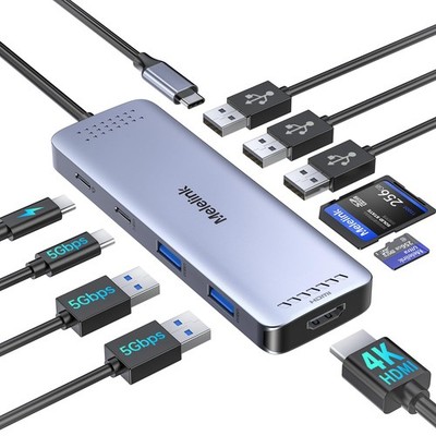 USB C Hub Multiport Adapter for Regular, Gray 10 Port C Docking Station