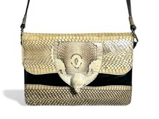 Vintage White  Black Snakeskin Snake Head Shoulder Handbag Purse Strap Leather