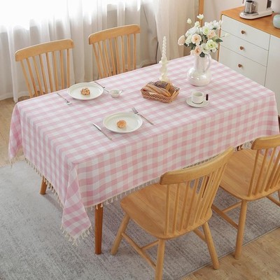 Alsoo Checkered Tablecloth Rectangle 55'' x 75'' (Rectangular), A-pink White 