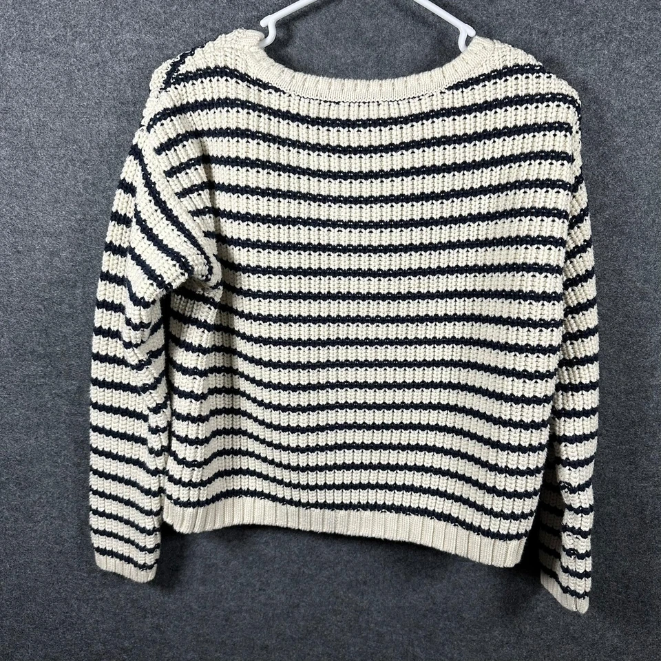 Tommy Hilfiger Mujer Suéter Tejido a Rayas Grande Blanco Azul Marino Naranja Cálido Acogedor Foto 2 de 4