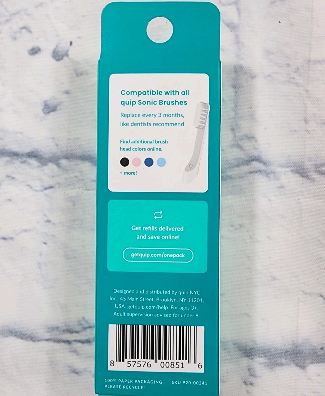 Quip Rechargeable Electric Toothbrush Soft Bristle Sonic Blue 3X Brushheads SET 