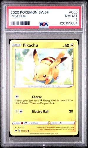 2020 POKEMON SWORD & SHIELD #065 PIKACHU PSA 8