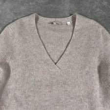 VINCE. Sweater Womens Medium Beige Wool Cashmere Blend V Neck Ribbed Knit