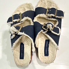 Tommy Hilfiger Women's Faux Fur Lined Slide Sandals Slip-On Buckle Logo EU 38