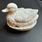 Vintage White Glass Duck on a Nest Dish