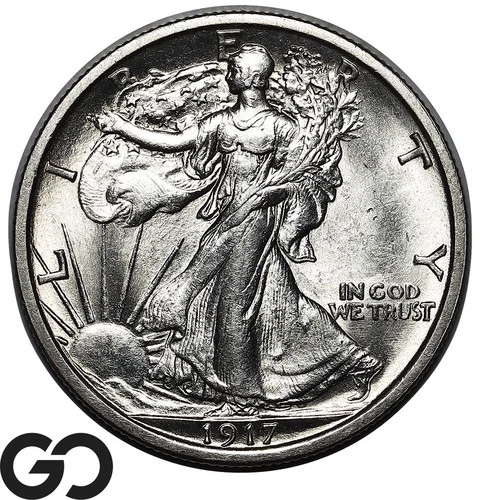 1917 Walking Liberty Half Dollar, Scarce This Nice, Gem BU++ Better Date