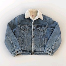 VTG 80s Levis Sherpa Lined Denim Trucker Jacket USA Made 70608 42R Streetwear