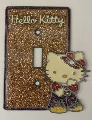Hello Kitty Glitter Light Switch Plate Cover w Character Design Metal No Screws