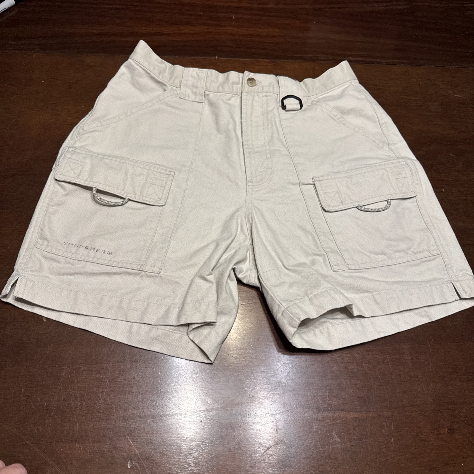 Columbia PFG Cargo Shorts Womens M Khaki Tan Omni-Shade Canvas Hiking Fishing
