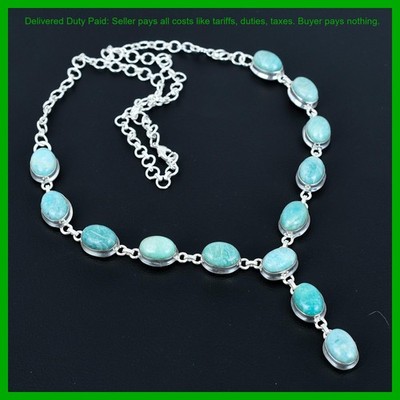 Valentines Sale Amazonite Gemstone 925 Sterling Silver Engagement Chain Necklace
