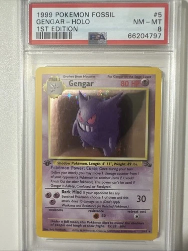 Pokémon 1st Edition PSA 8 Gengar 5/62 Fossil Holo