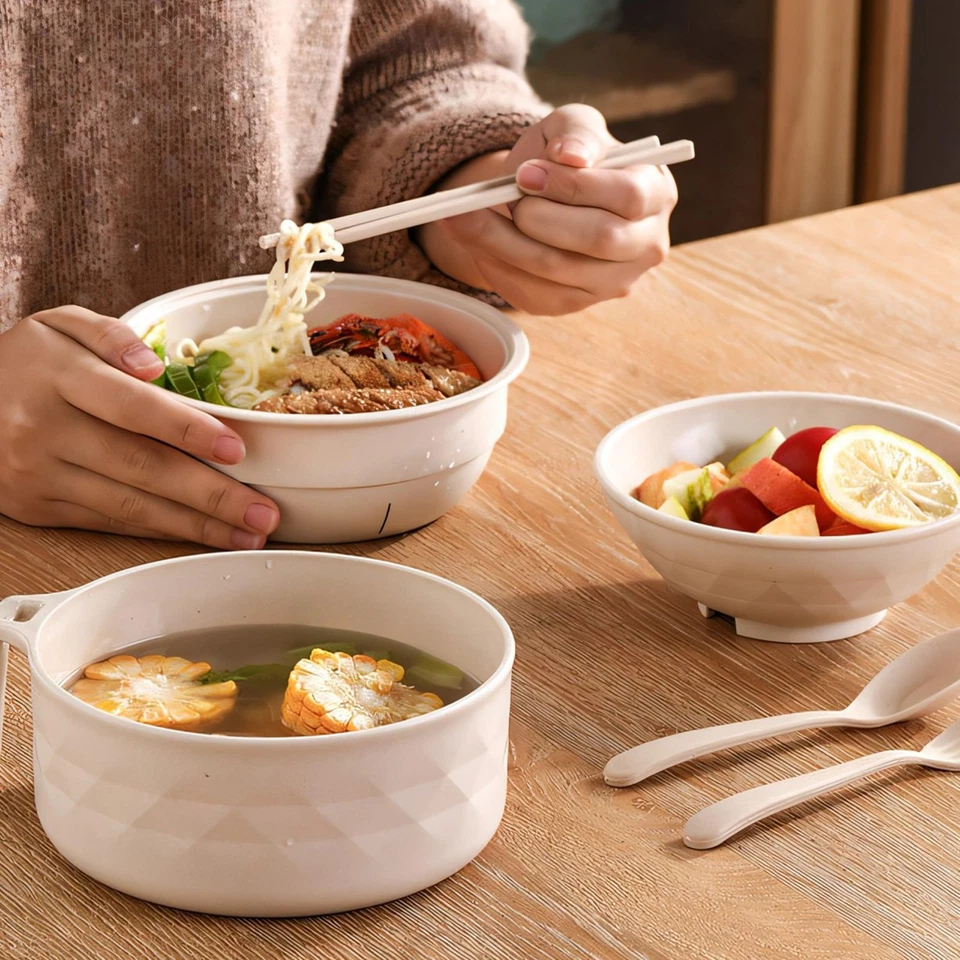 Juego de 2 cuencos de ramen para microondas con tapa de colador palillos soporte para teléfono púrpura Foto 4 de 4