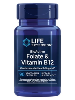 Life Extension BioActive Folate & Vitamin B12, 90 Count (Pack of 1), White 