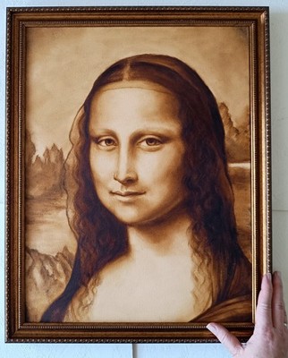 Mona Lisa portrait oil painting handpainted fragment copy L. Da Vinci 13x17 in