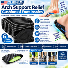 6 Pairs Arch Support Relief Cushioned Foot Plantar Fasciitis Pain Shoe Insoles