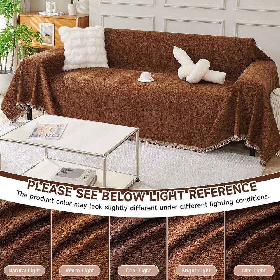 Chocolate Sofa Cover for 2 Cushion Couch, Washable Protector 71''x118 - Image 4 of 4