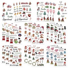 24 Adhesive Christmas Stickers Set Santa Reindeer Snowman Tree For Window Wall D