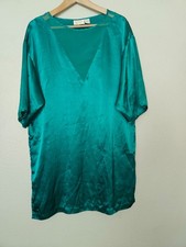 Vintage Victoria's Secret Gold Label Satin Chiffon V Sleep Shirt M L Emerald
