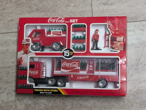 Vintage 1985 Buddy L Coca Cola 15 Piece Set Steel Tractor Trailer Coke Truck NOS