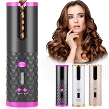 Rizador de Pelo Automático Inalámbrico USB Recargable LCD Cerámica Giratorio Rizador Iro