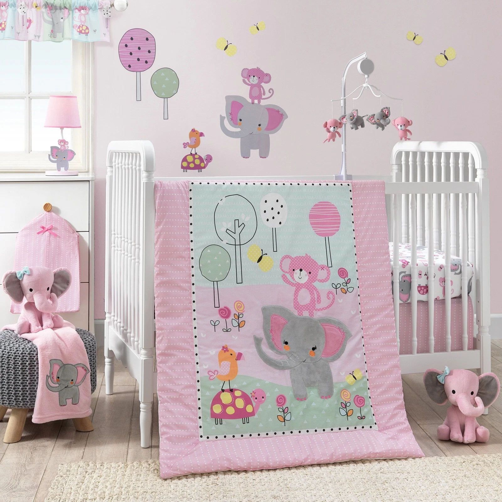 Twinkle Toes 3-Piece Crib Bedding Set Blue Pink Gray